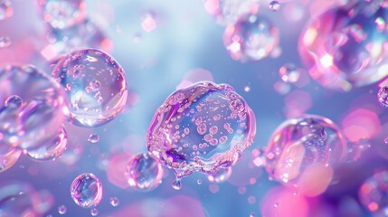 Poster - A stunning 3D animation of cosmetic atoms transforming into a radiant aura of beauty and vitality as they disperse from a water droplet.