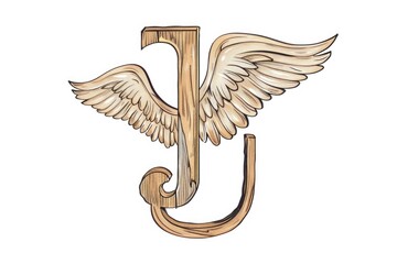 Wall Mural - A wooden letter J with attached wings, often used for decorative purposes