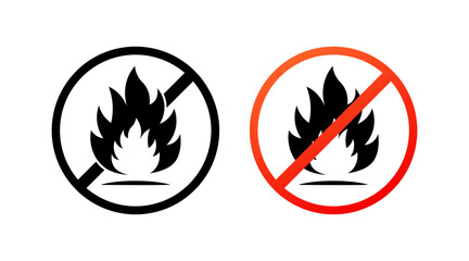 Fire Set Icons. Prohibitory Icon Sign. Silhouette and flat styles. Vector icons.