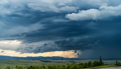 Poster - Dark sky and black clouds before rainy dramatic black cloud and thunderstorm