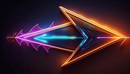Background with lines, an orange glowing neon arrow background, and a neon light arrow with a black background.