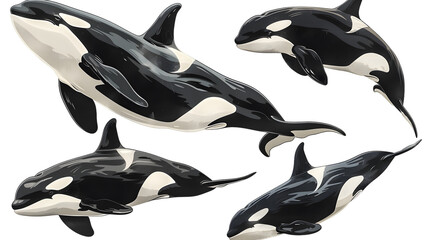 Wall Mural - Set of orca killer whales isolated on white background