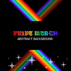Poster - 8Bit Pixel Art Style, LGBT Pride Rainbow Flag Reflected Line Frame Template with glitter at bottom and black background