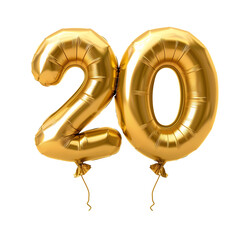 number 20 gold balloon isolated