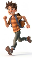 Sticker - A cartoon boy running with a backpack on his back