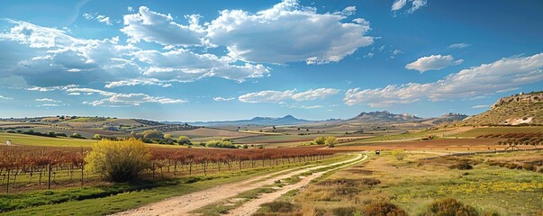 Sticker - Landscape with vineyards in spring in the designation of origin area of Ribera del Duero wines in Spain