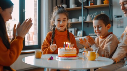 Wall Mural - The children with birthday cake