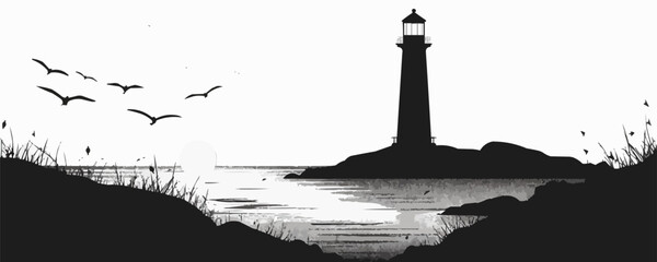 Wall Mural - Lighthouse or beacon tower silhouette. vector simple illustration