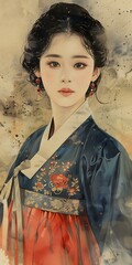 Wall Mural - Elegant Asian Woman in Traditional Hanbok Dress