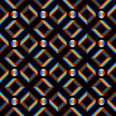 Poster - Abstract Pixel Art Style 8 bit Patterns Background, Prism Rainbow Reflected and Sphere on Black Background