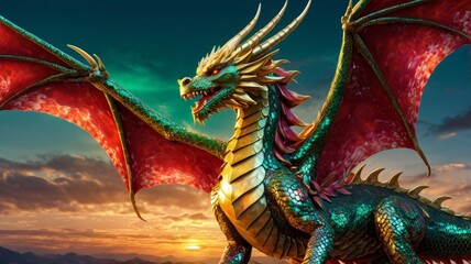 Wall Mural - green dragon statue