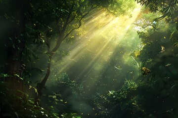 Wall Mural - sun rays through the forest