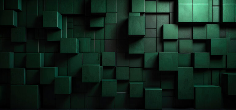 Green geometric mosaic background with abstract square shapes