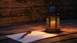 © Dewi - Islamic Lantern with blank paper and pen on wood table, mock up note