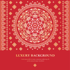 Canvas Print - Luxury pattern on a red background. Vector mandala template. Golden design elements. Traditional Turkish, Indian motifs. Great for fabric and textile, wallpaper, packaging or any desired idea.