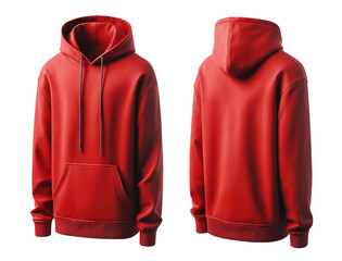 Wall Mural - Red hoodie front and back view, hoodie mockup, png isolated background