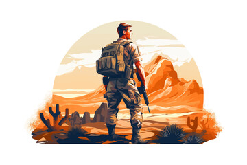 man soldier in desert isolated vector style with transparent background illustration