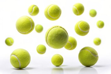 Wall Mural - Falling tennis balls isolated on white background, tennis, balls, sports, falling, motion, isolated