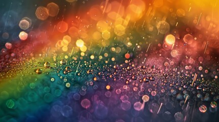 Poster - A rainbow captured in a macro photograph, revealing the intricate details of its individual raindrops and the interplay of light and color.