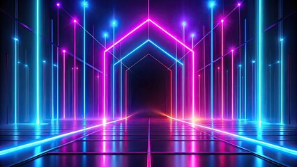 Canvas Print - Neon futuristic corridor.