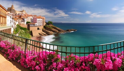 Charming Seaside Town in Spain: Flowers and Fences with Ocean Views