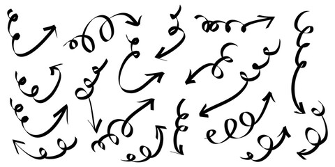 Poster - hand drawn Arrows icons Set. arrow icon with various directions. Doodle vector illustration. isolated on a white background