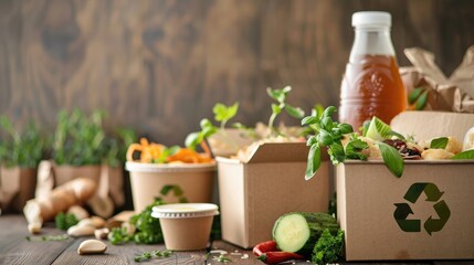 Environmentally Friendly Food Delivery in Paper Container with Recycle Symbol