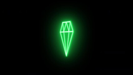 Poster - Neon diamond sign animation, rotation around vertical axis. Glowing neon 3D gemstone icon, looped spin. Gem, brilliant stone, royal treasure, jewel, premium and luxury, rich. Green, yellow, orange