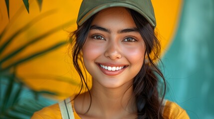 young girl in baseball cap smiling