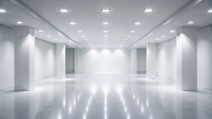 Canvas Print - Empty white corridor with bright lighting.