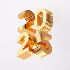 2025 gold 3d numbers on white background. New Year 3d illustration.	
