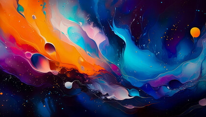 a painting of a colorful liquid with the word b  on it.