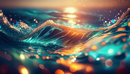 Wall Mural - blur light on sea and ocean, clear water close up colorful background Ai generative 