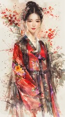 Wall Mural - A beautiful Korean woman in traditional dress