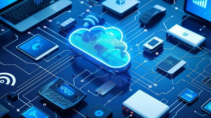 Poster - Various internetconnected devices showcasing the integration of technology and cloud services, highlighting the interconnected nature of the digital world