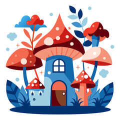 Whimsical fairy forest with glowing mushrooms, fluttering fairies, and a magical treehouse, in a colorful and enchanting style