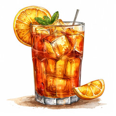 Sticker - Iced tea with lemon and mint in a glass, refreshing summer beverage concept, ideal for hot weather and relaxation