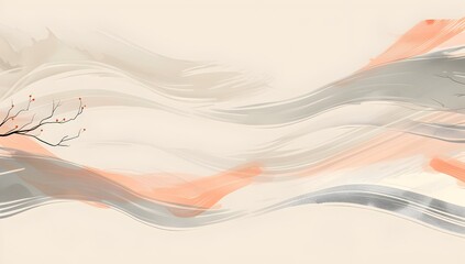 Poster - A peach and grey background with simple wavy vector shapes in the style of various artists
