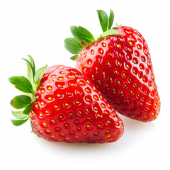 Poster - Fresh ripe strawberries on a white background, symbolizing summer desserts and healthy eating, perfect for food advertising and culinary blogs