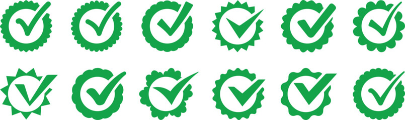 green check mark icon set. Check mark icon symbols vector. the symbol for website computer and mobile vector. round and square tick symbol/button.transparent vector illustration