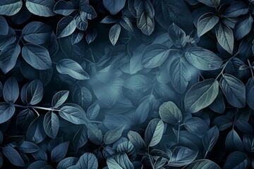 Poster - Empty center, dark shadowy leaves of different plants. Generative AI.