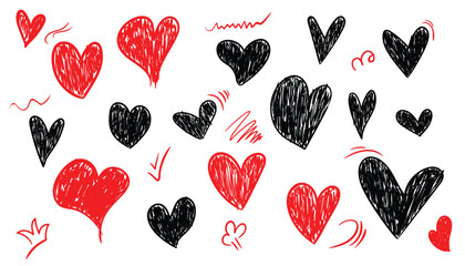 Poster - Set of unique hand drawn hearts. Hand drawn heart element. Doodle hearts, hand drawn love heart collection