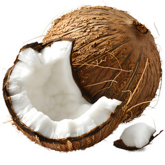 Wall Mural - [Transparent Background PNG]Fresh opened coconut on white background