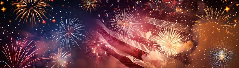 Poster - a panoramic view captures the american flag alongside a stunning display of red, white, and blue fir