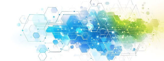 Aufkleber - Abstract background with hexagons and digital connections on white background vector illustration