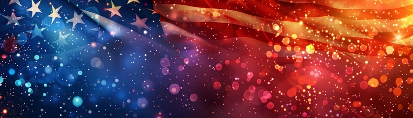 Poster - The American flag stands tall against a backdrop of spectacular red, white, and blue fireworks, creating a vivid and celebratory image with ample copy space for text or design elements.