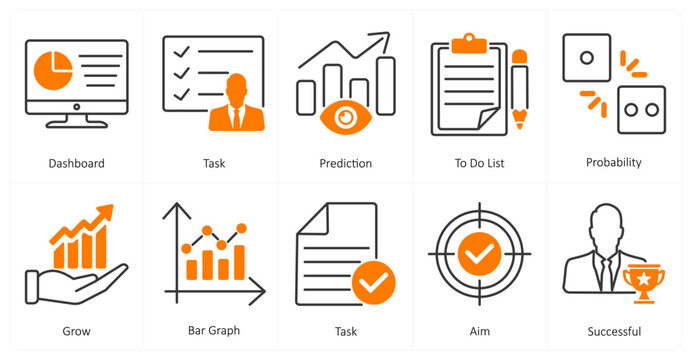 A set of 10 mix icons as dashboard, task, prediction