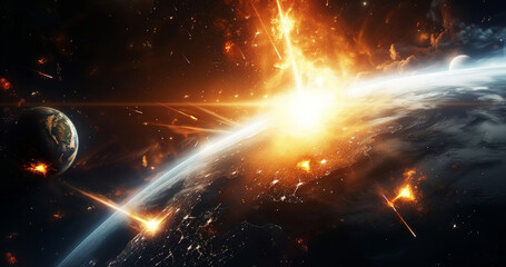 Poster - Technology, network, attack, impact affect. earth, meteorite, space. Generative AI.