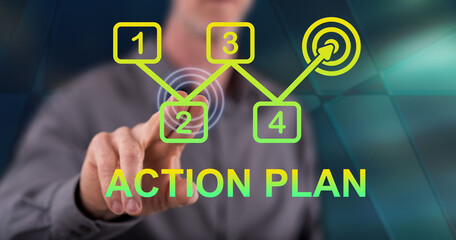 Man touching an action plan concept