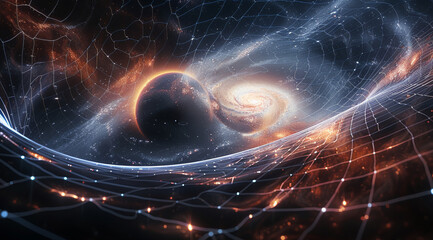 Aufkleber - Depict a visual representation of a gravitational field in outer space. The central focus is a massive object, such as a dense star or black hole. Generative AI.